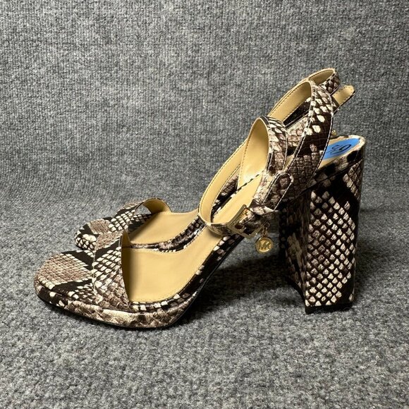Michael Kors Snake Skin Print Block Heel Ankle Strap Sandals Size 8.5M - Picture 2 of 9